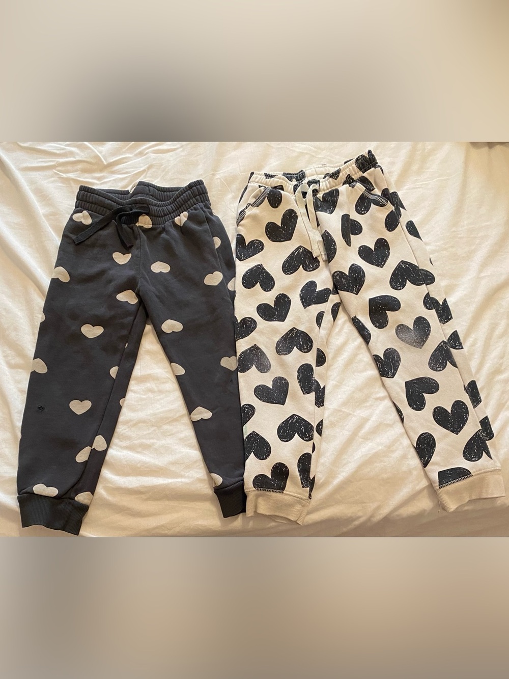 Cat & Jack/ H&M  Heart-Print Sweatpants - Black & Cream.